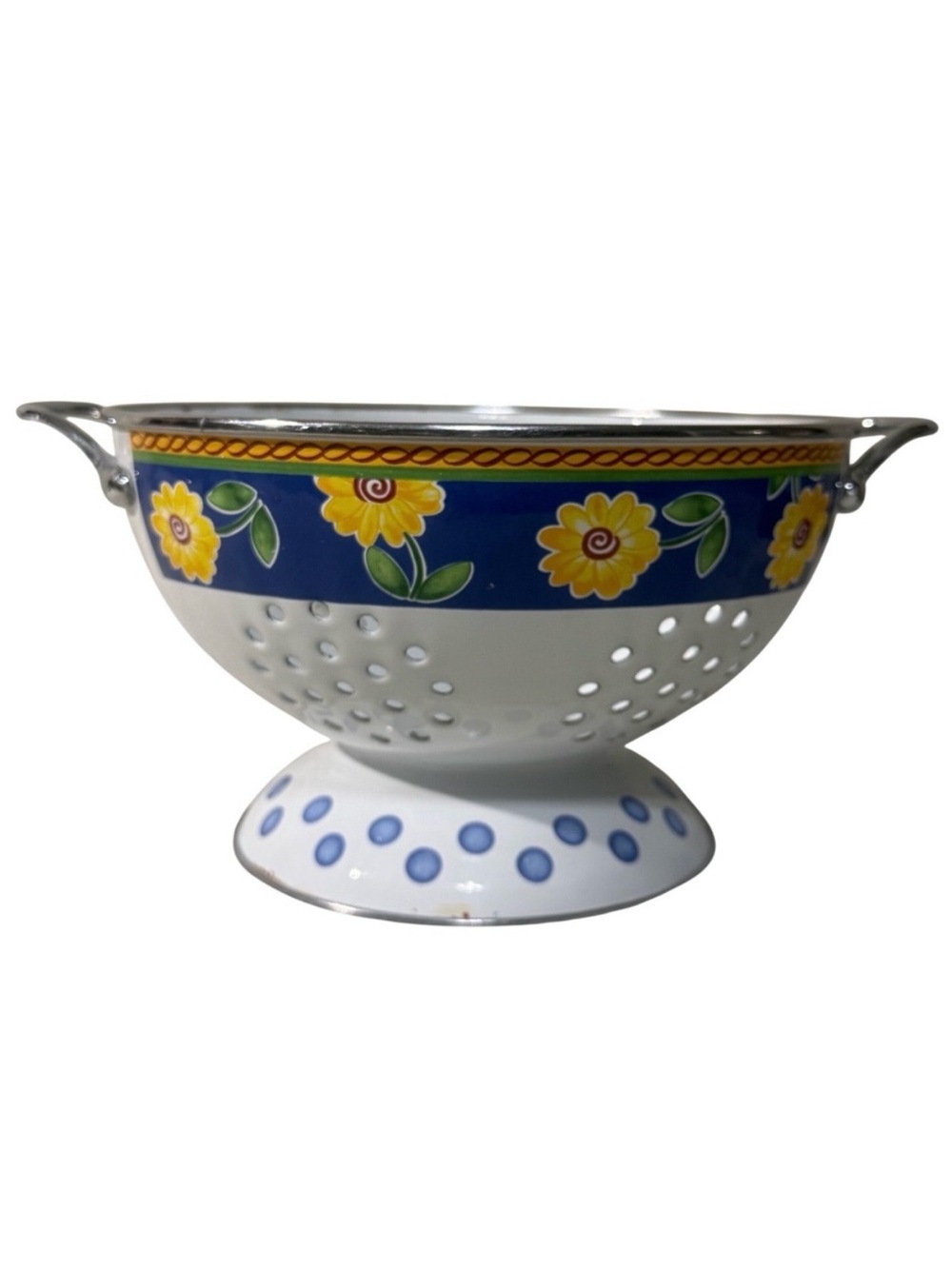 Vintage Villeroy & Boch Twist Clea Colander Floral Blue Yellow 90s Kitchen Y2K